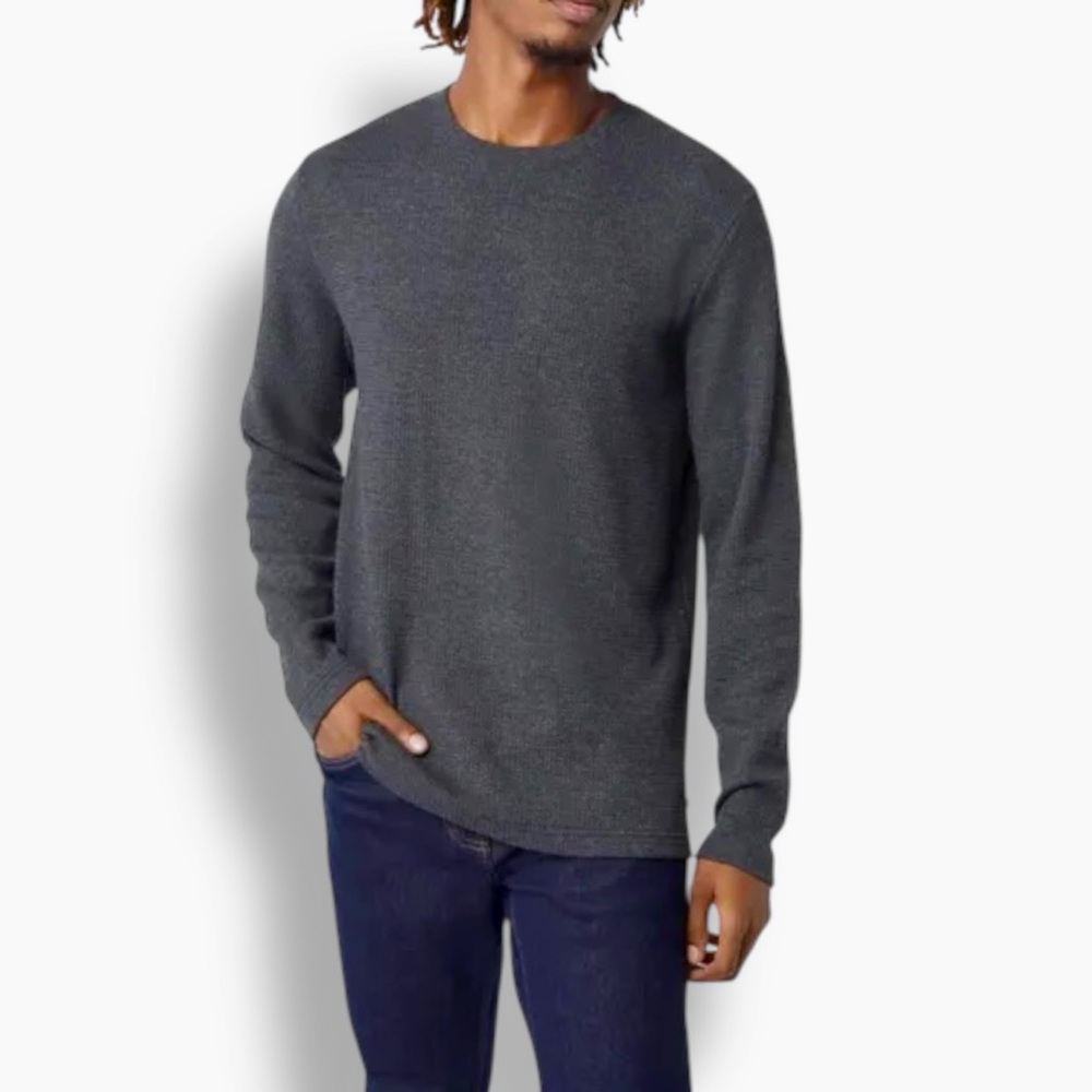 PUBLIC OPINION Mens Charcoal Grey Thermal Long Sleeve Tee Waffle T-shirt
